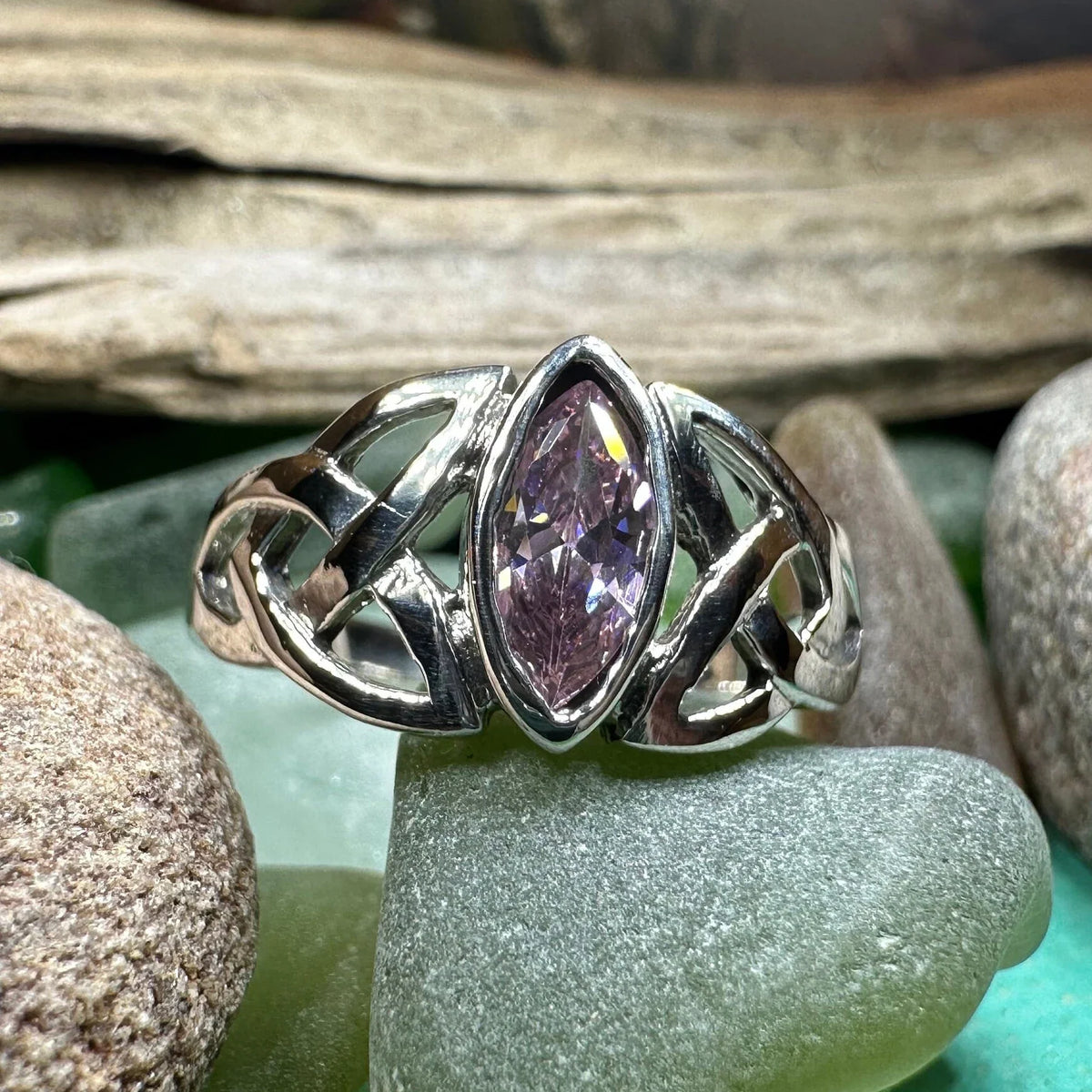 Pink Celtic Trinity Knot Ring in Sterling Silver