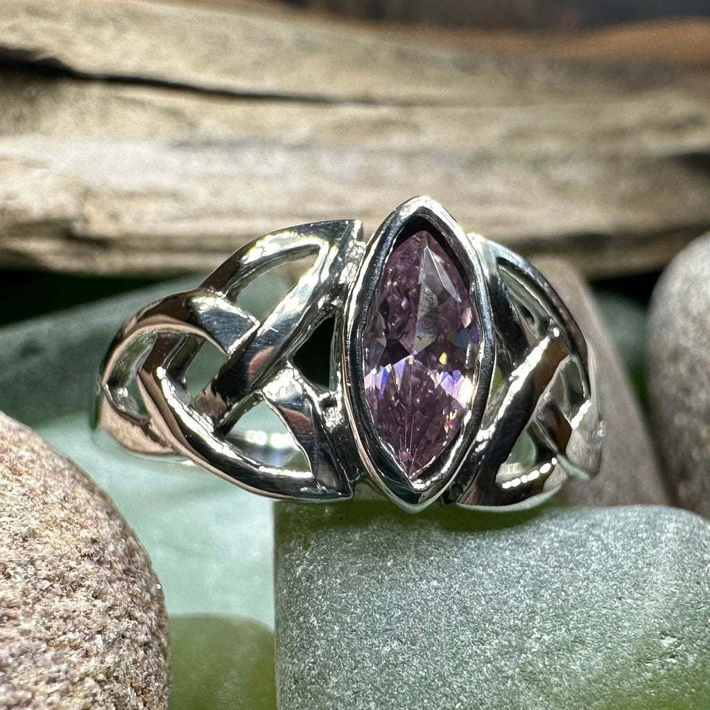 Pink Celtic Trinity Knot Ring in Sterling Silver