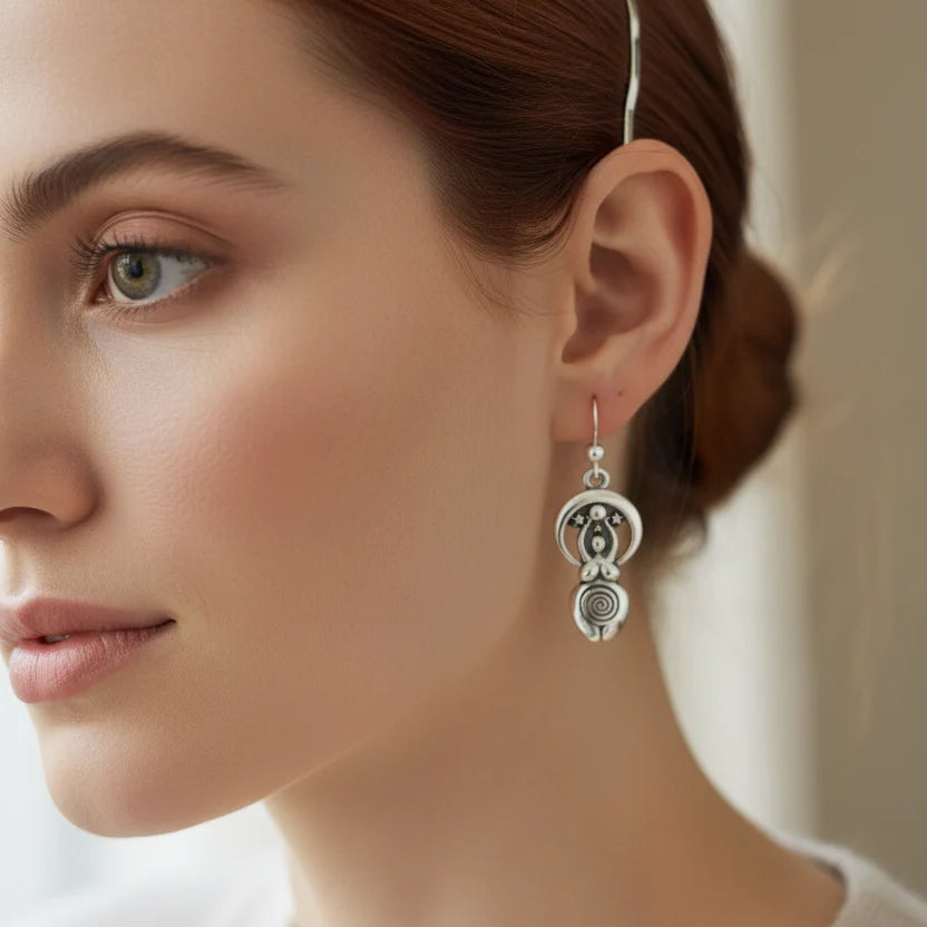 Moon Goddess Celtic Spiral Earrings in Sterling Silver | Dangle Earrings | Wiccan Center