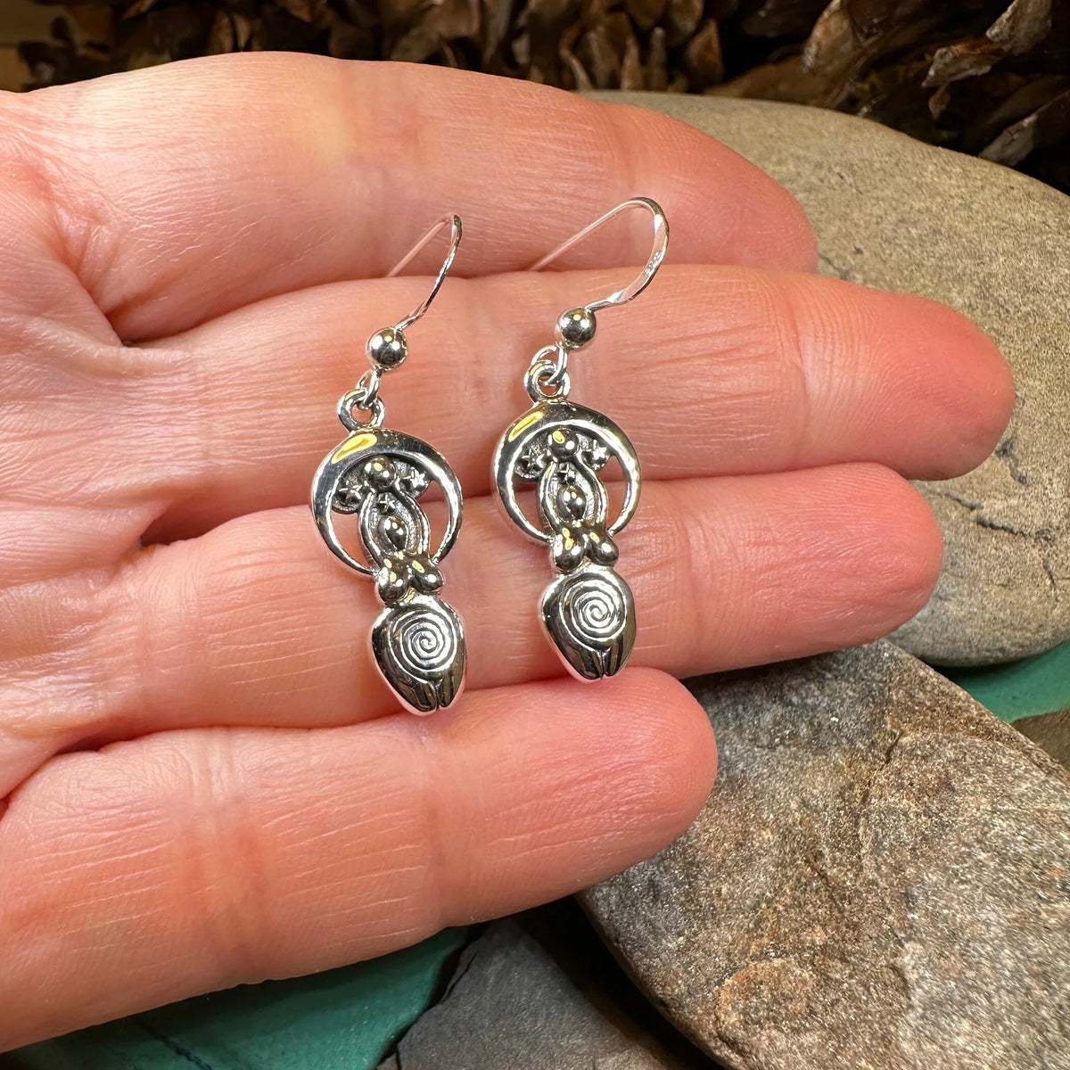 Moon Goddess Celtic Spiral Earrings in Sterling Silver | Dangle Earrings | Wiccan Center