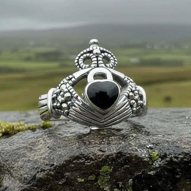 True Bond Onyx Irish Claddagh Ring in Sterling Silver | Ring | Wiccan Center
