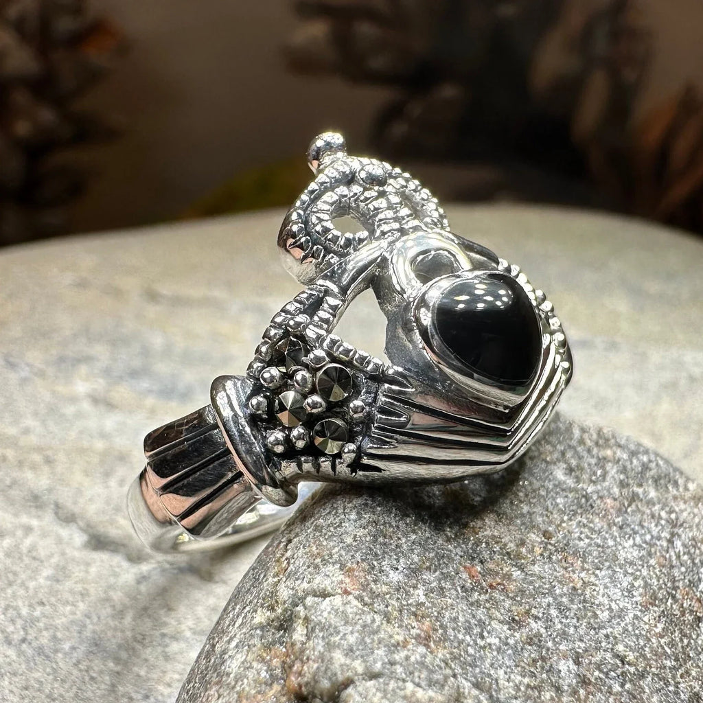 True Bond Onyx Irish Claddagh Ring in Sterling Silver | Ring | Wiccan Center
