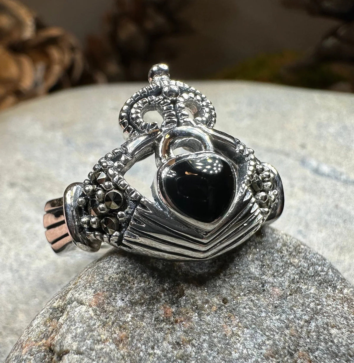 True Bond Onyx Irish Claddagh Ring in Sterling Silver | Ring | Wiccan Center