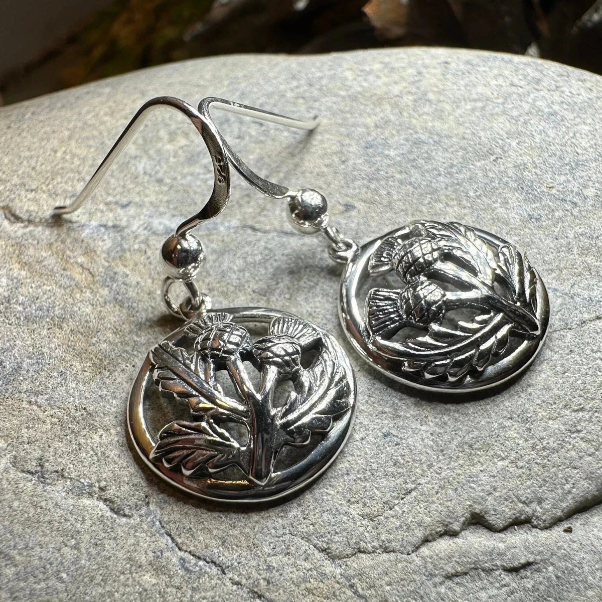 Aviemore Scottish Thistle Earrings in Sterling Silver | Dangle Earrings | Wiccan Center