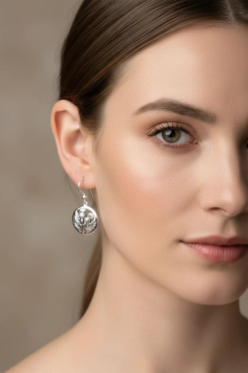 Aviemore Scottish Thistle Earrings in Sterling Silver | Dangle Earrings | Wiccan Center