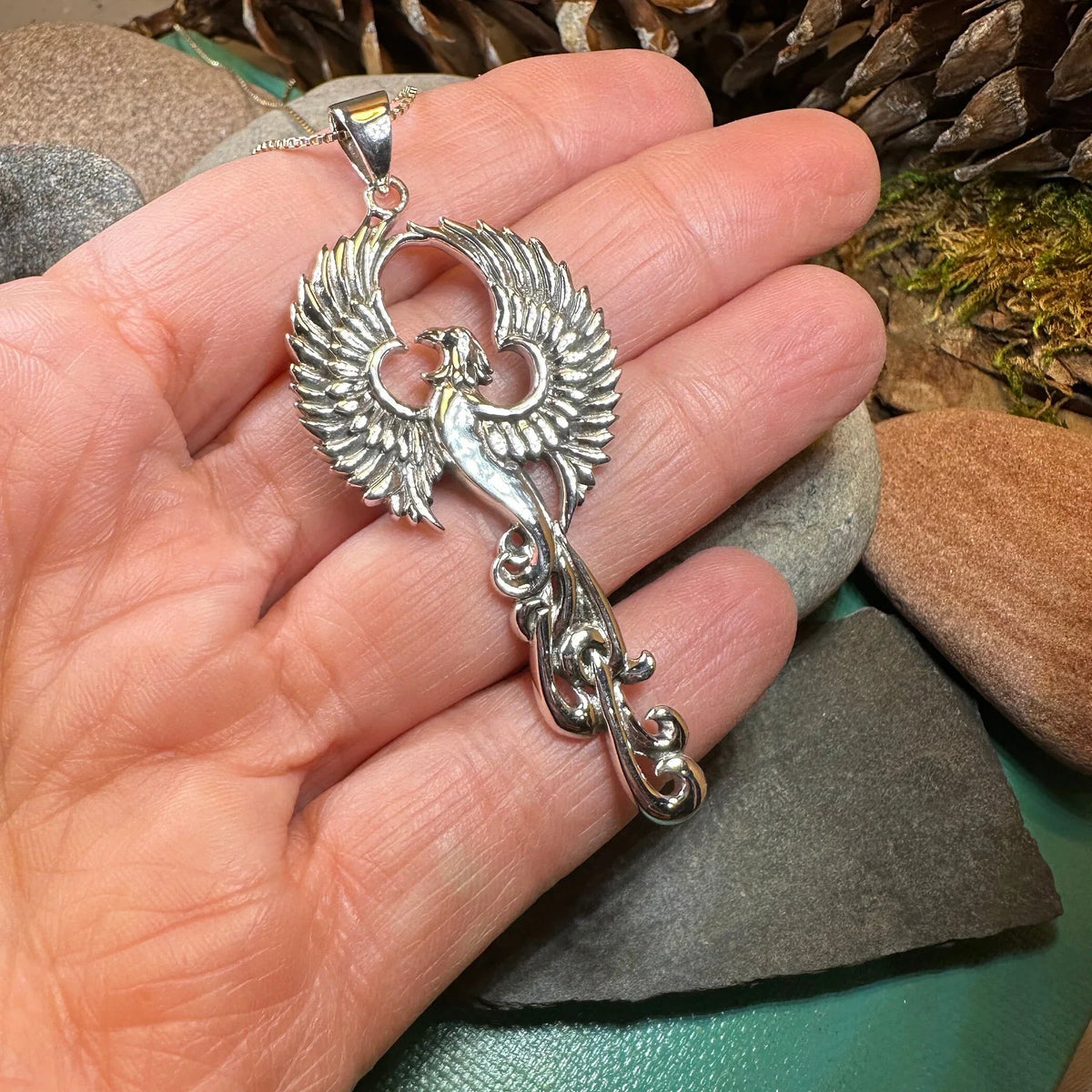Glorious Rising Phoenix Necklace in Sterling Silver | Pendant | Wiccan Center