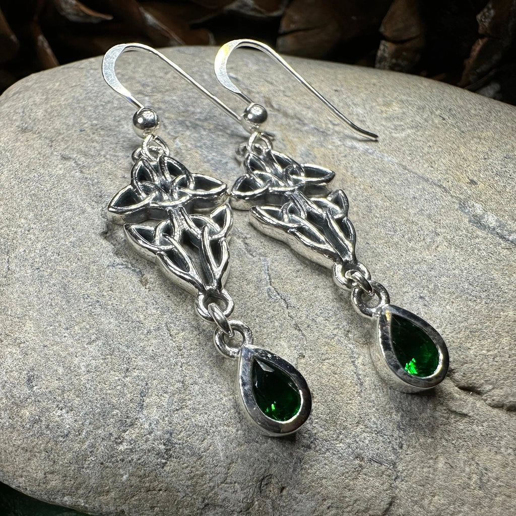 Artisan Long Trinity Knot Earrings in Sterling Silver | Dangle Earrings | Wiccan Center