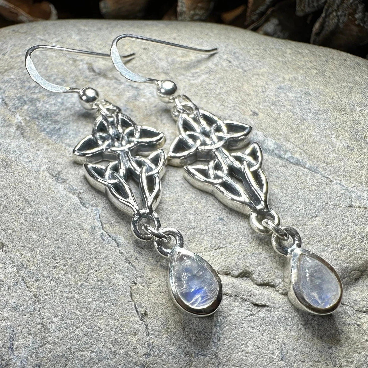 Artisan Long Trinity Knot Earrings in Sterling Silver | Dangle Earrings | Wiccan Center