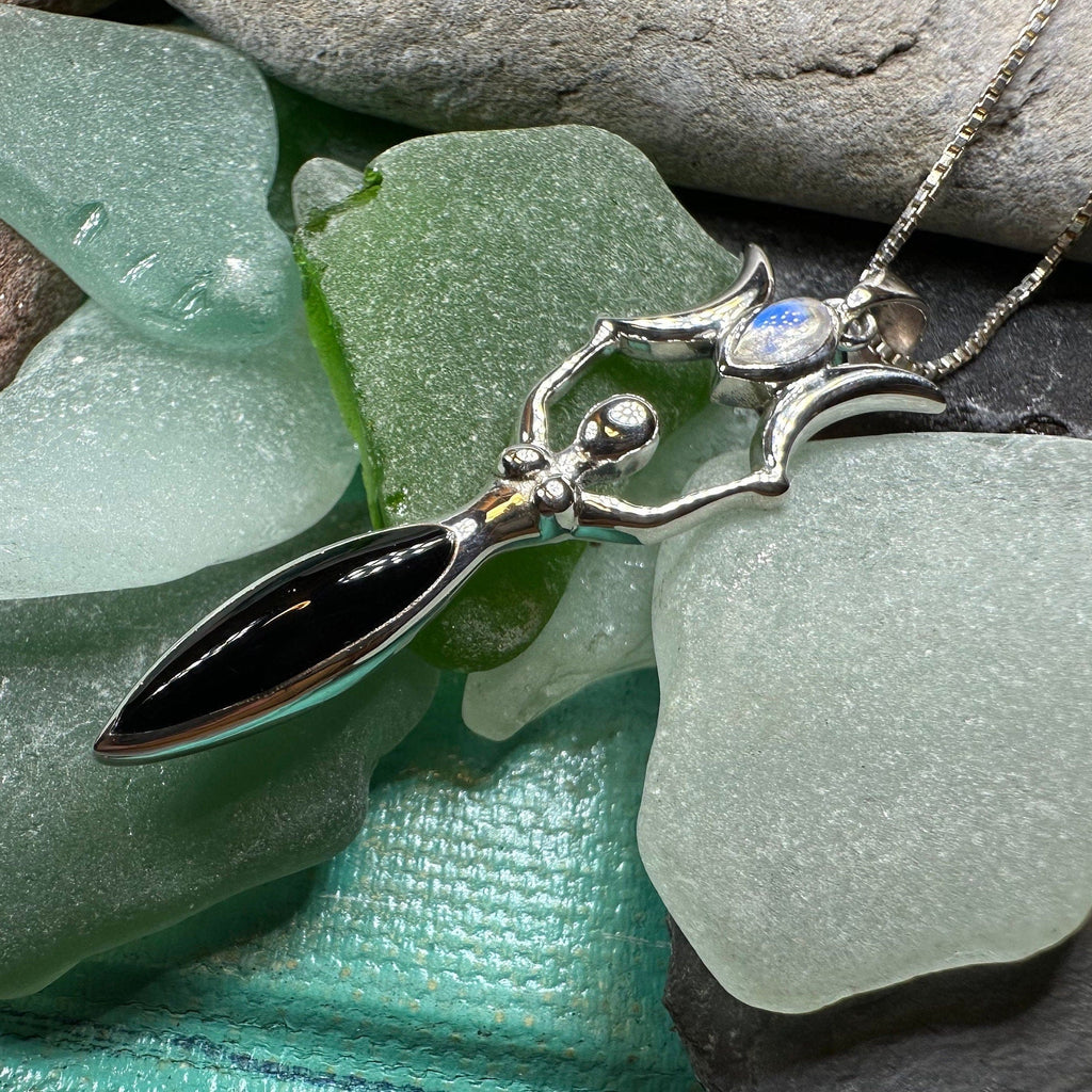 Lyric Triple Moon Goddess Moonstone Necklace in Sterling Silver | Pendant | Wiccan Center