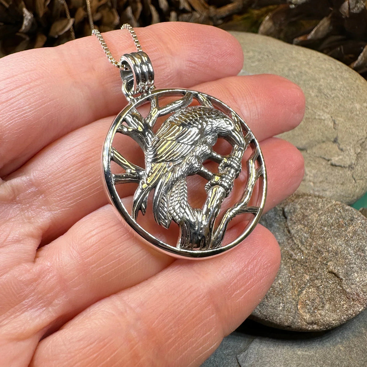 Orna Realistic Raven Necklace in Sterling Silver | Pendant | Wiccan Center