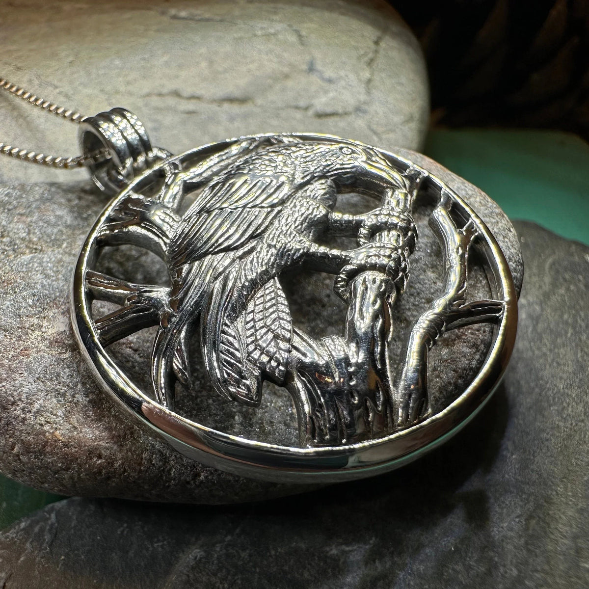 Orna Realistic Raven Necklace in Sterling Silver | Pendant | Wiccan Center