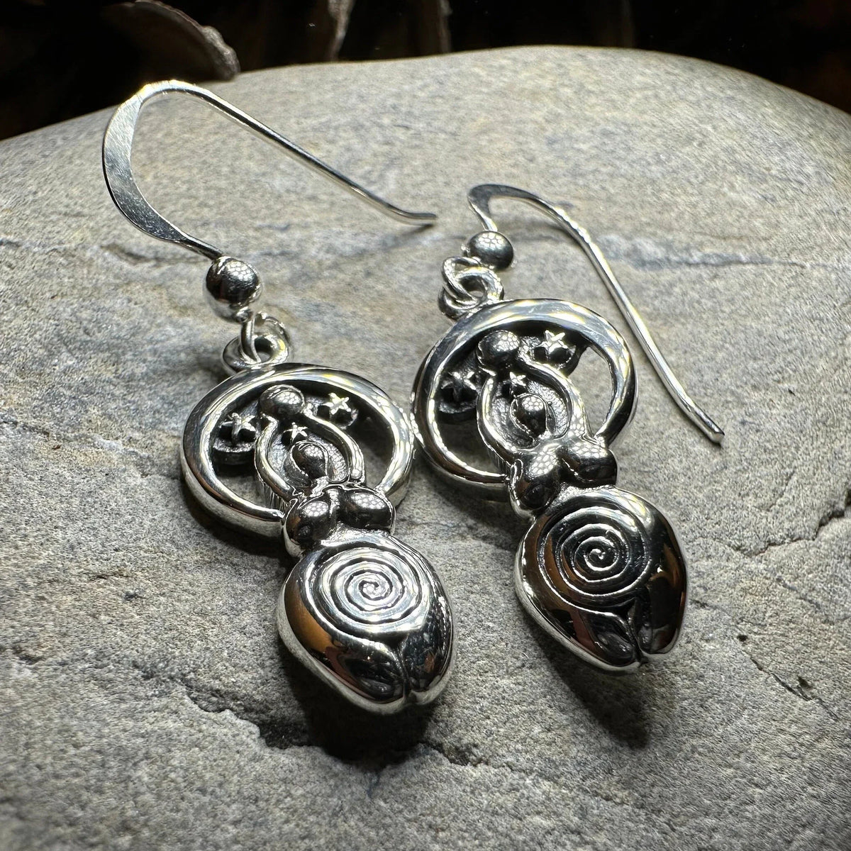 Moon Goddess Celtic Spiral Earrings in Sterling Silver | Dangle Earrings | Wiccan Center