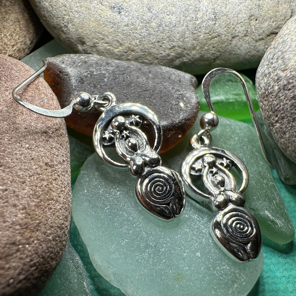 Moon Goddess Celtic Spiral Earrings in Sterling Silver | Dangle Earrings | Wiccan Center