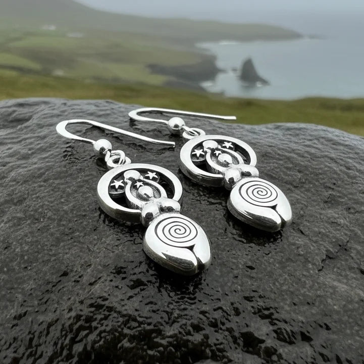 Moon Goddess Celtic Spiral Earrings in Sterling Silver | Dangle Earrings | Wiccan Center