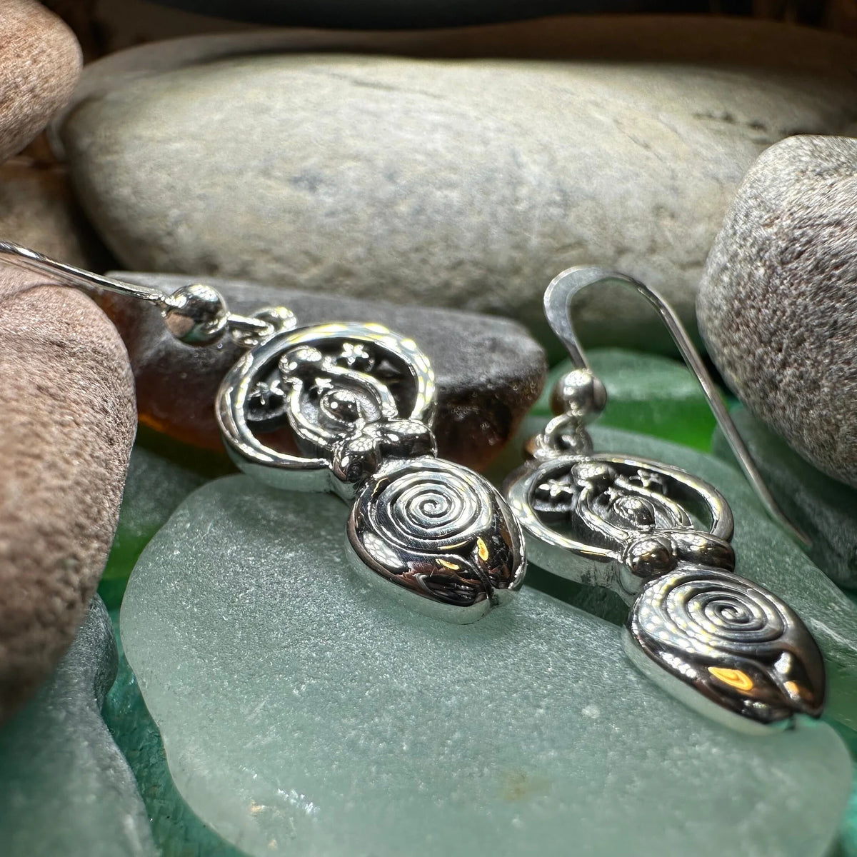 Moon Goddess Celtic Spiral Earrings in Sterling Silver | Dangle Earrings | Wiccan Center