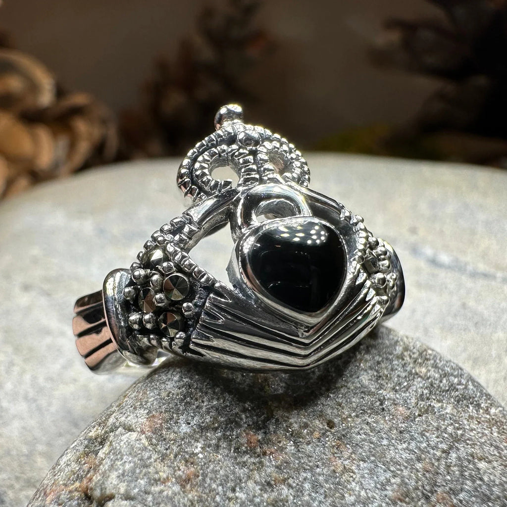 True Bond Onyx Irish Claddagh Ring in Sterling Silver | Ring | Wiccan Center
