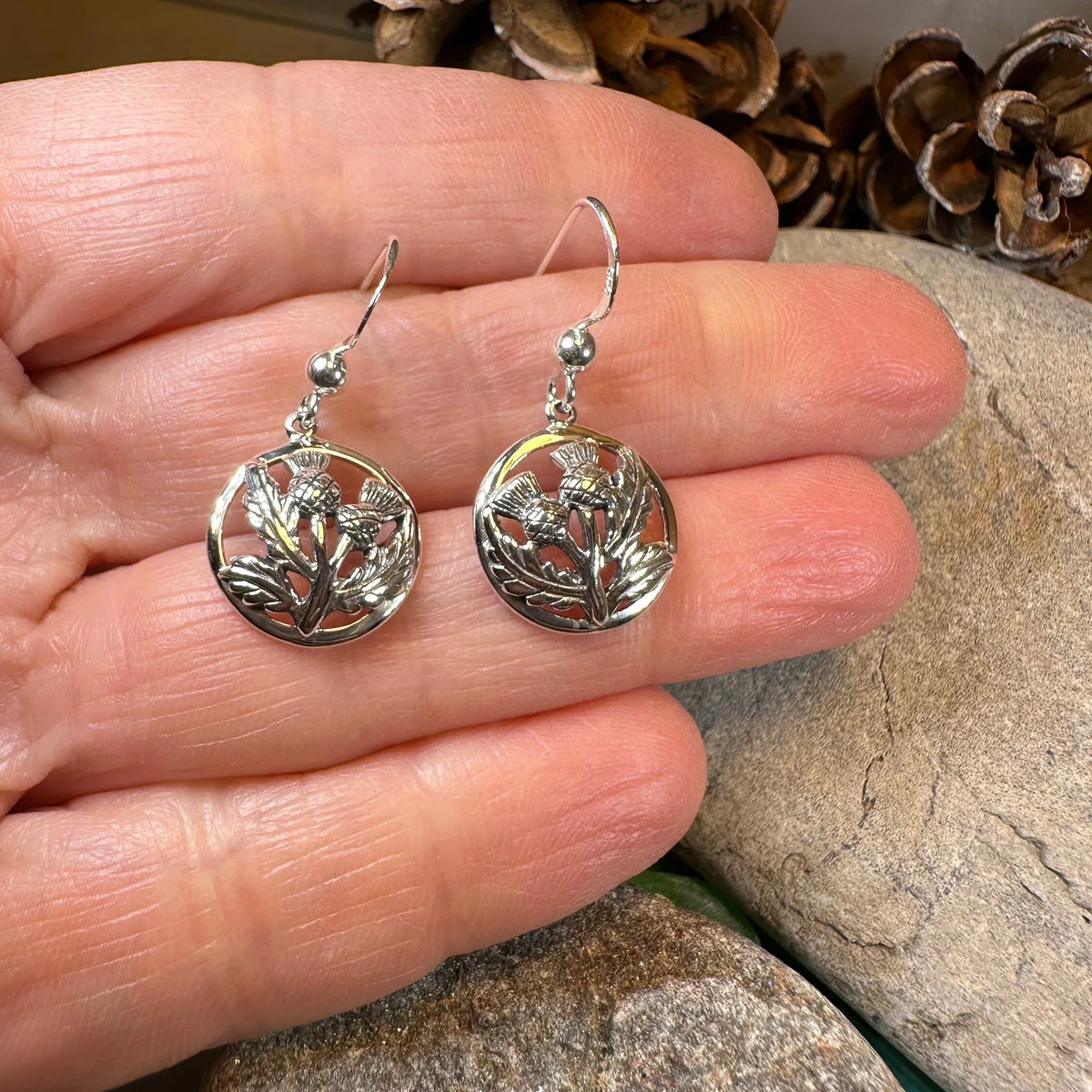 Aviemore Scottish Thistle Earrings in Sterling Silver | Dangle Earrings | Wiccan Center