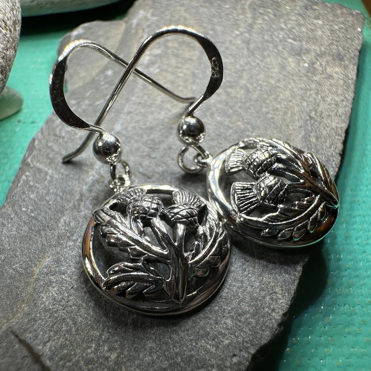 Aviemore Scottish Thistle Earrings in Sterling Silver | Dangle Earrings | Wiccan Center