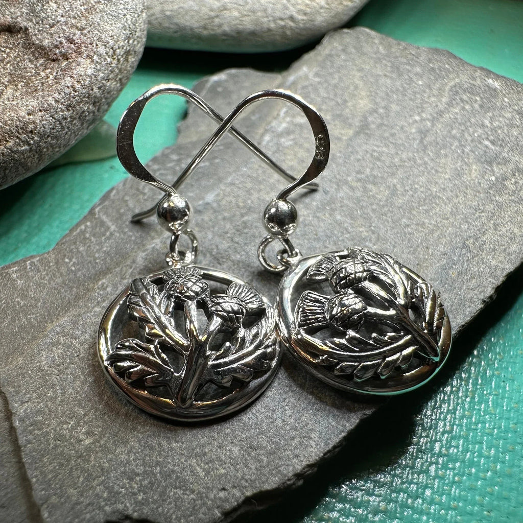 Aviemore Scottish Thistle Earrings in Sterling Silver | Dangle Earrings | Wiccan Center