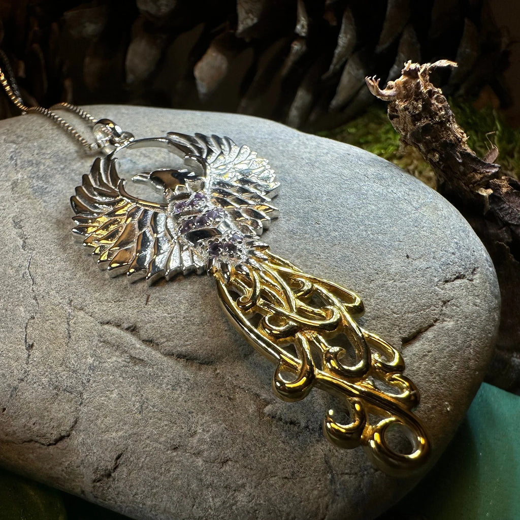 Golden Fire Phoenix Necklace in Sterling Silver | Pendant | Wiccan Center