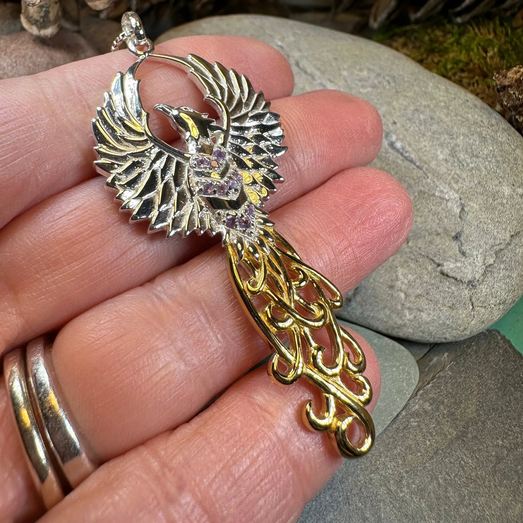 Golden Fire Phoenix Necklace in Sterling Silver | Pendant | Wiccan Center