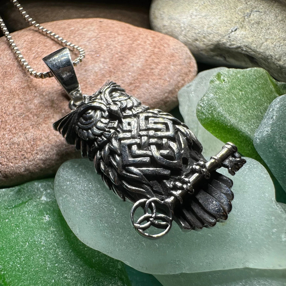 Elin Celtic Owl Necklace in Sterling Silver | Pendant | Wiccan Center