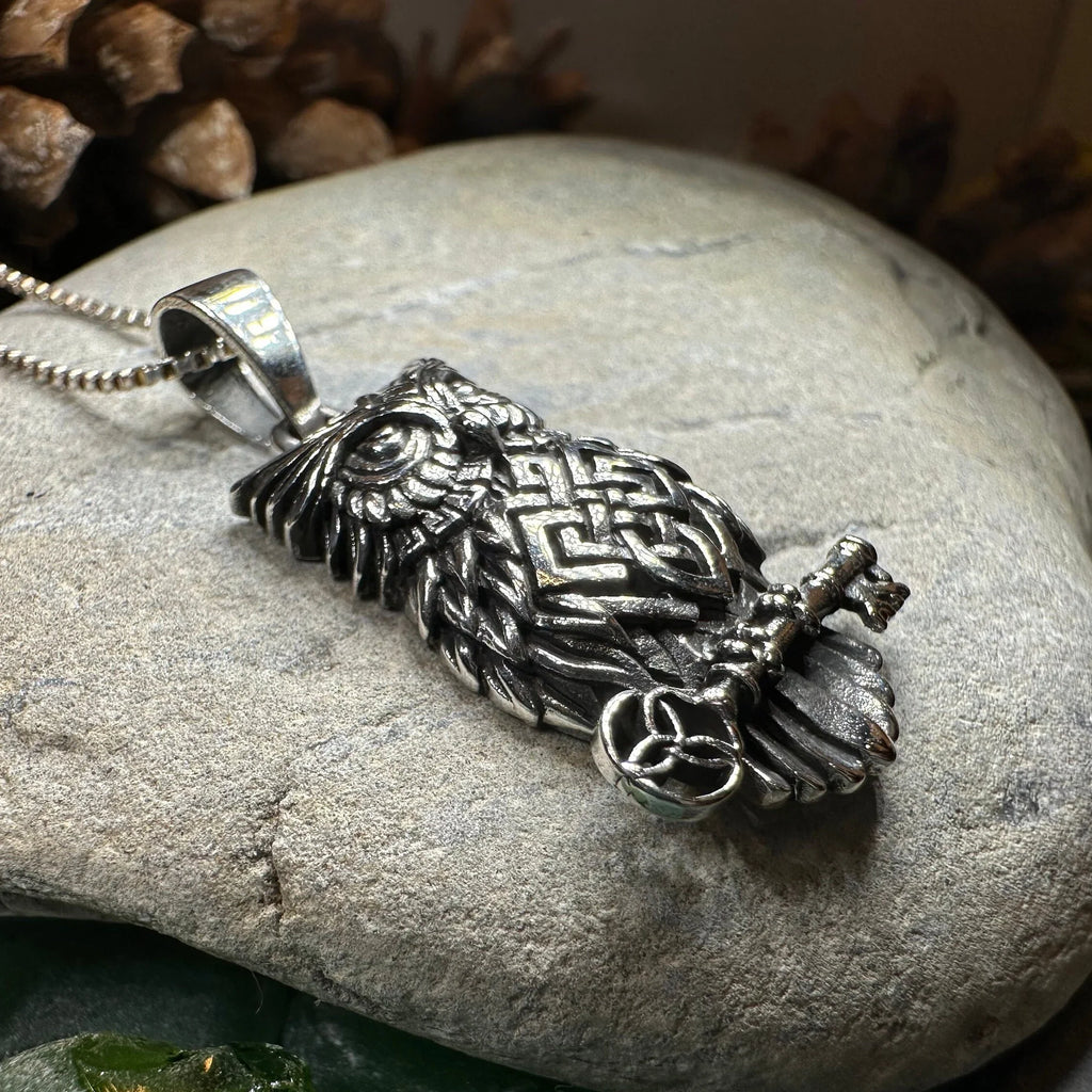 Elin Celtic Owl Necklace in Sterling Silver | Pendant | Wiccan Center