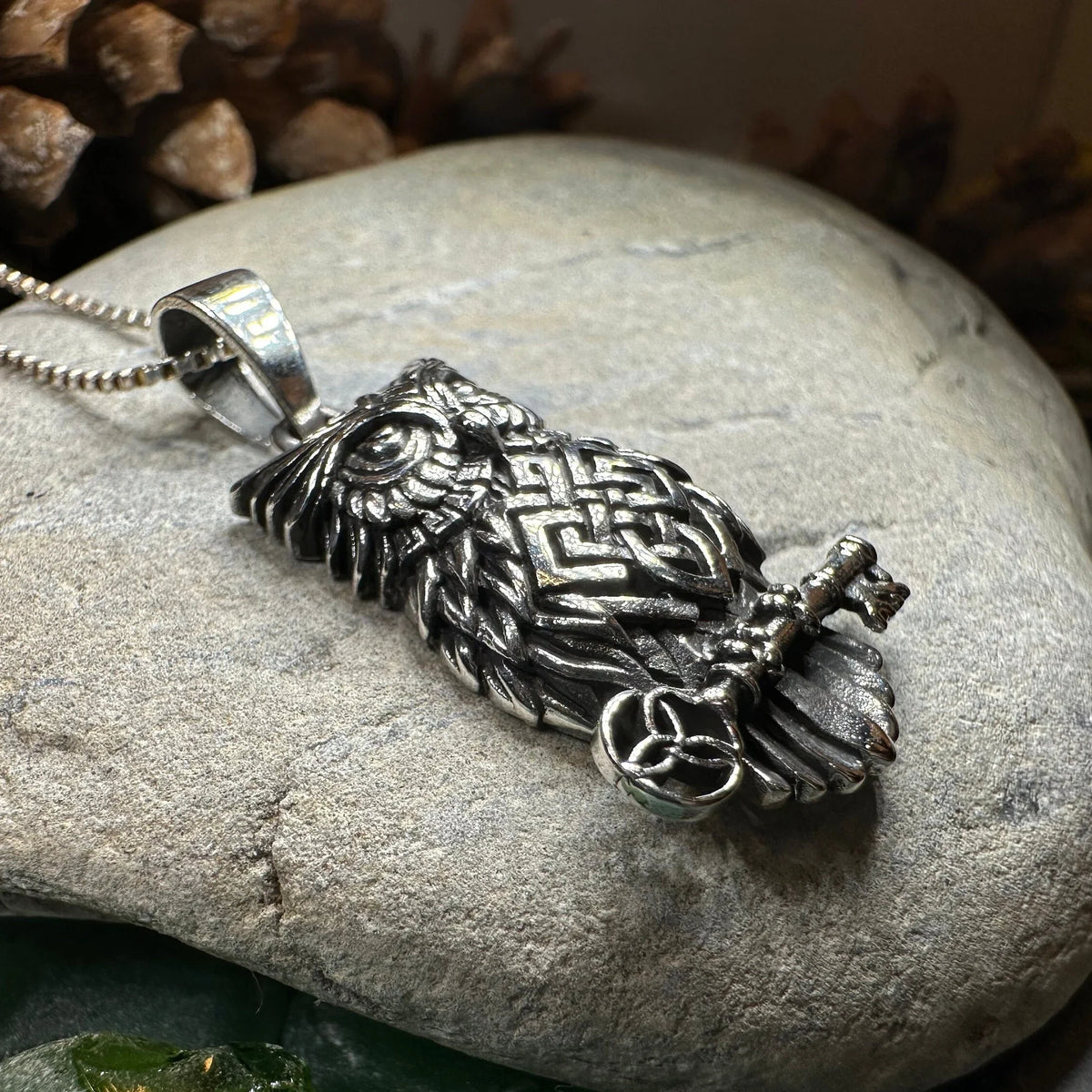 Elin Celtic Owl Necklace in Sterling Silver | Pendant | Wiccan Center