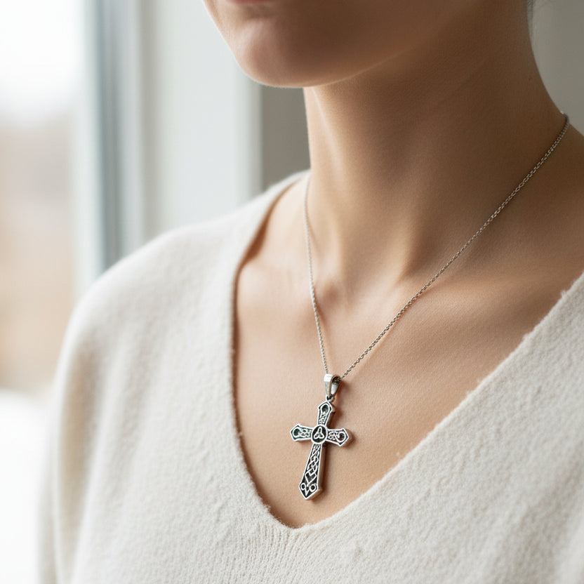 Holy Spirit Celtic Cross Necklace in Sterling Silver | Pendant | Wiccan Center