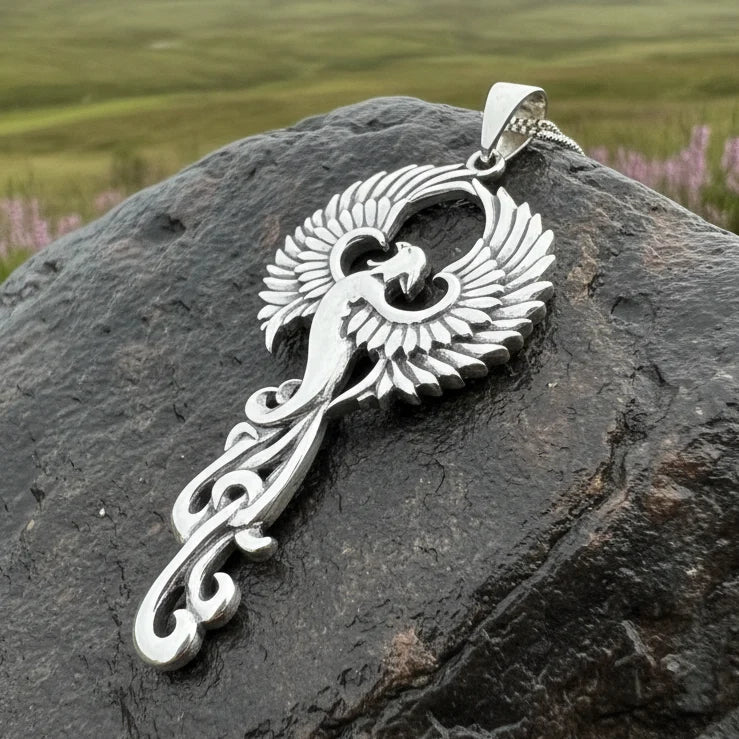 Glorious Rising Phoenix Necklace in Sterling Silver | Pendant | Wiccan Center