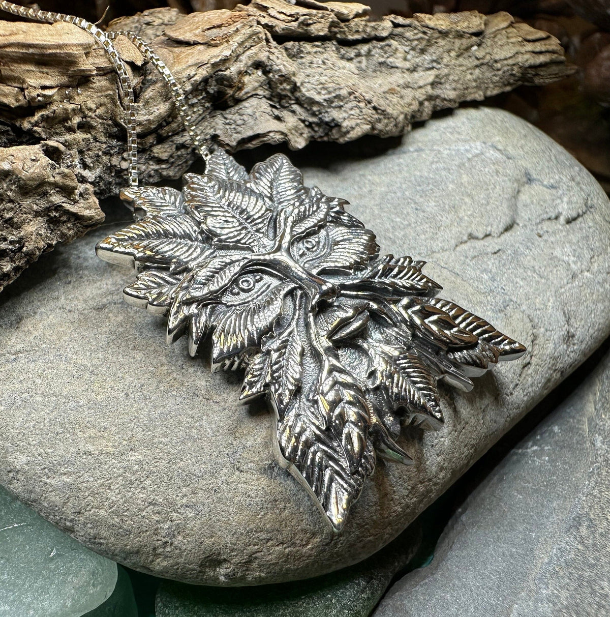 Montgeon Green Man Necklace in Sterling Silver | Pendant | Wiccan Center