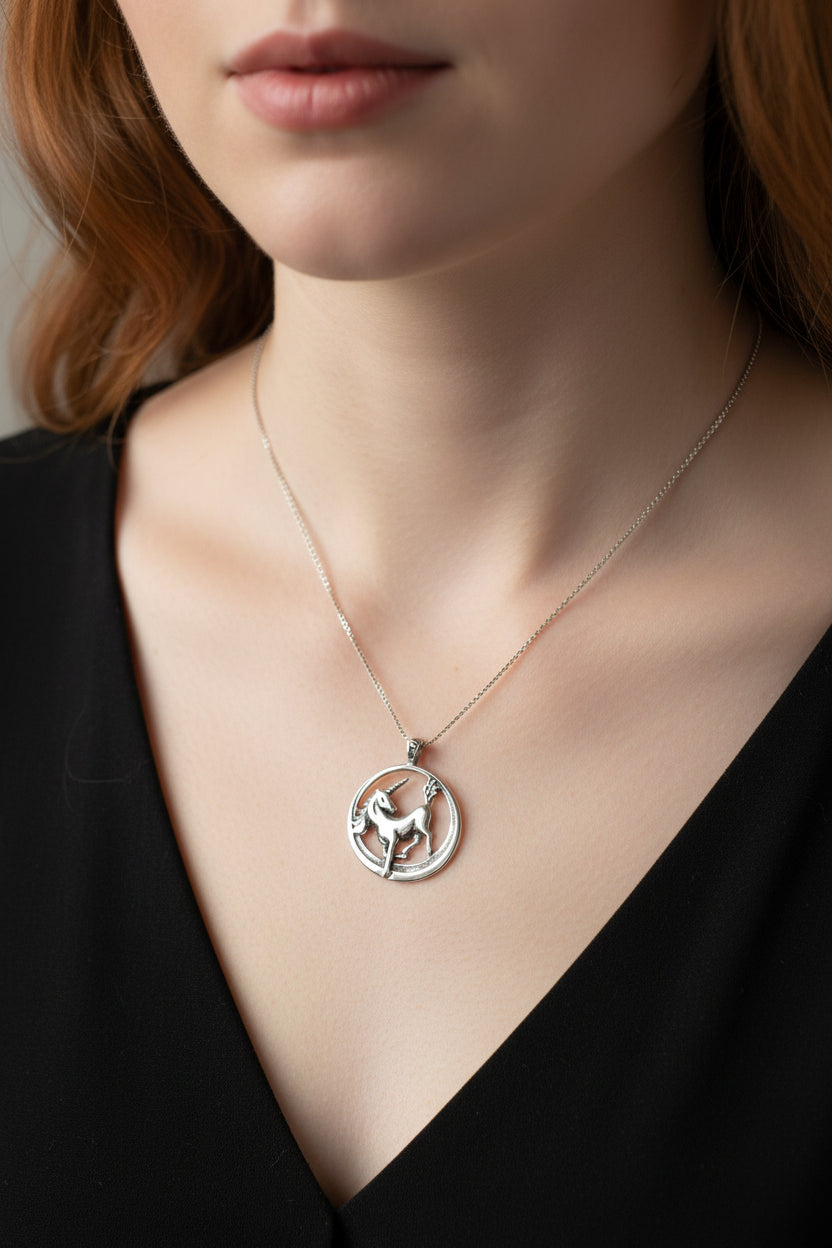 Prancing Unicorn Necklace in Sterling Silver | Pendant | Wiccan Center