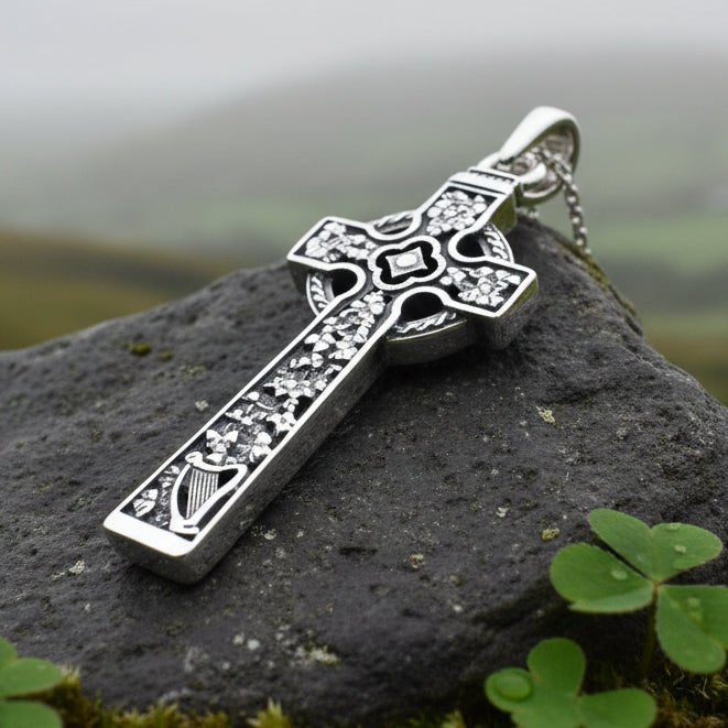 The Quinn Irish Harp Celtic Cross Necklace | Pendant | Wiccan Center