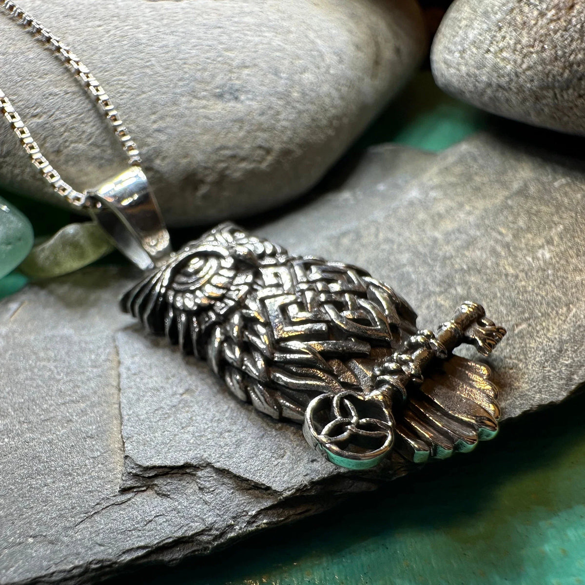 Elin Celtic Owl Necklace in Sterling Silver | Pendant | Wiccan Center