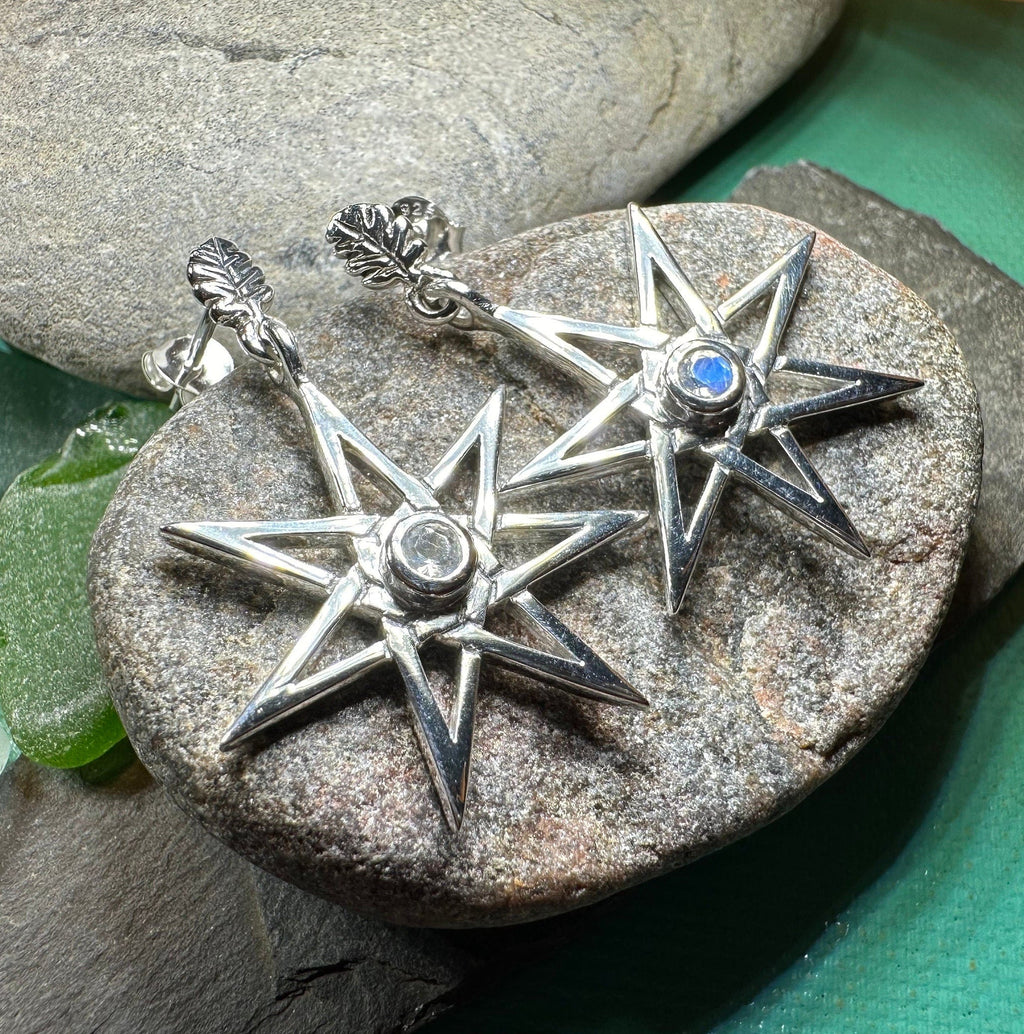 Elven Star Moonstone Earrings in Sterling Silver | Post Earrings | Wiccan Center