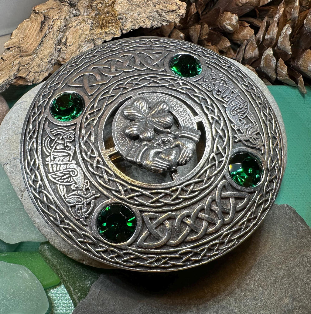 Large Irish Pride Claddagh Plaid Pin - Handmade | Brooch | Wiccan Center