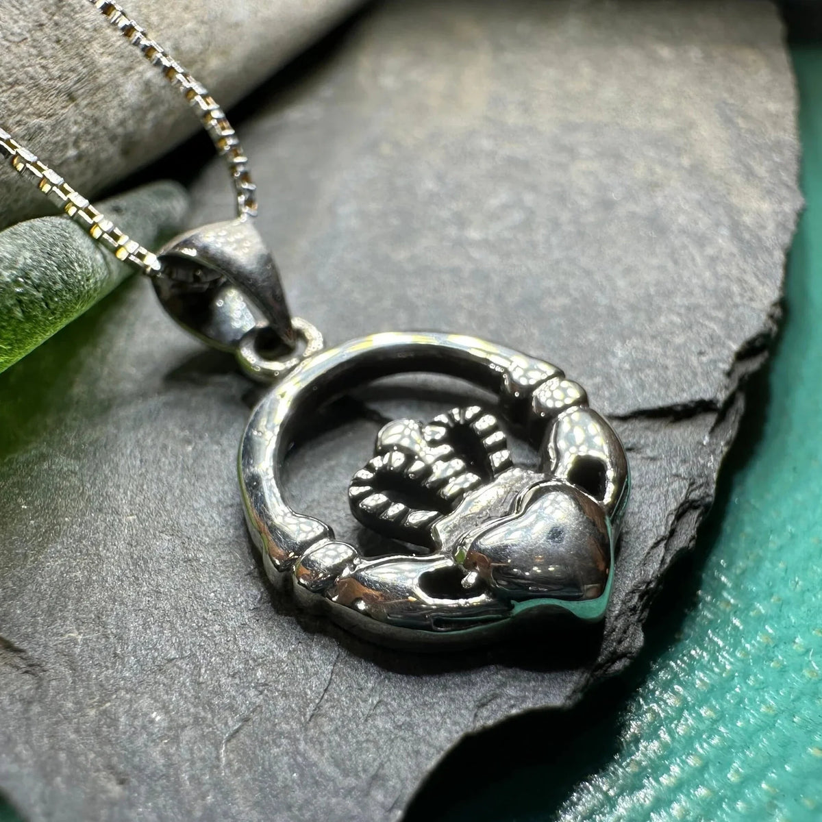 Petite Claddagh Silver Necklace | Pendant | Wiccan Center