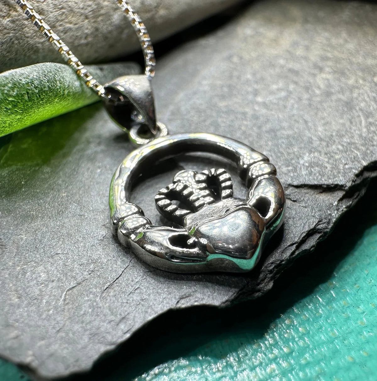 Petite Claddagh Silver Necklace | Pendant | Wiccan Center