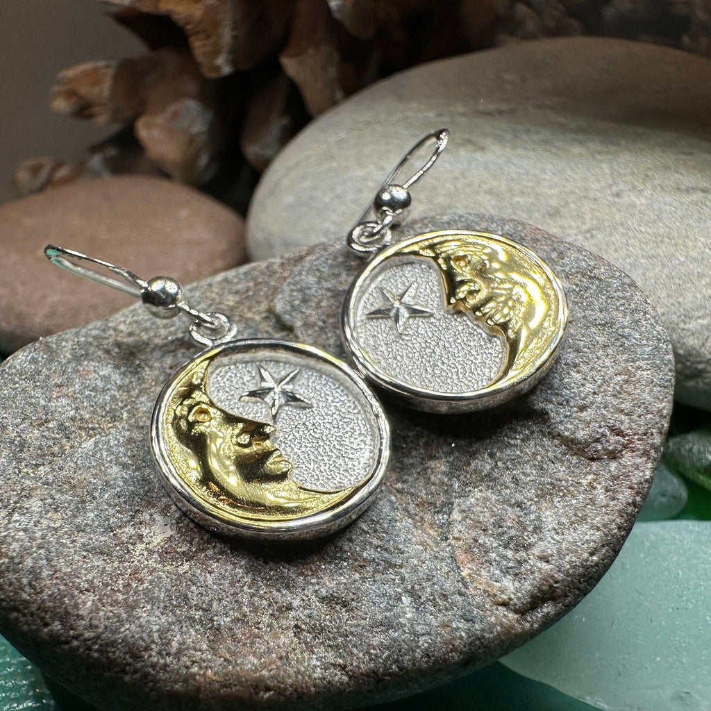 Golden Crescent Moon Earrings in Sterling Silver | Dangle Earrings | Wiccan Center