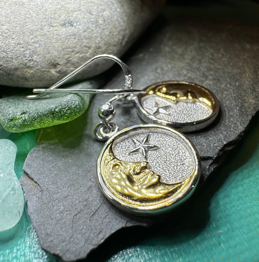 Golden Crescent Moon Earrings in Sterling Silver | Dangle Earrings | Wiccan Center