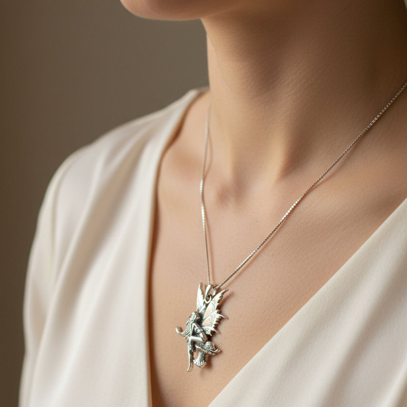 Toadstool Fairy Necklace in Sterling Silver | Pendant | Wiccan Center