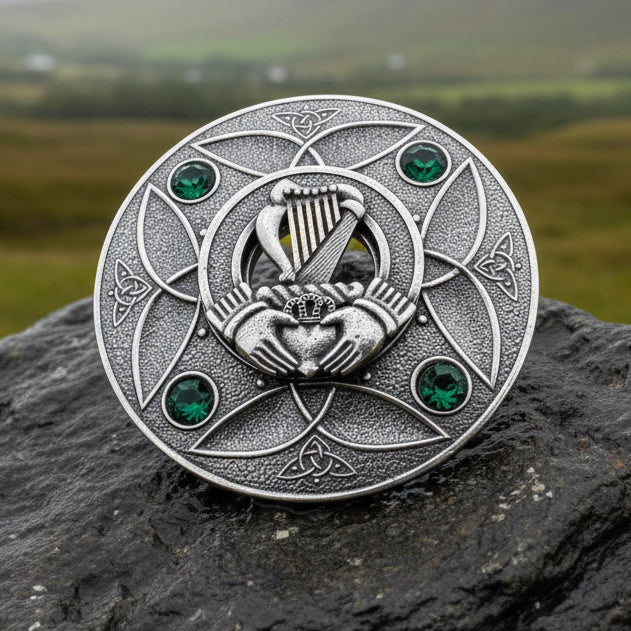 Large Irish Trinity Claddagh Plaid Pin | Brooch | Wiccan Center