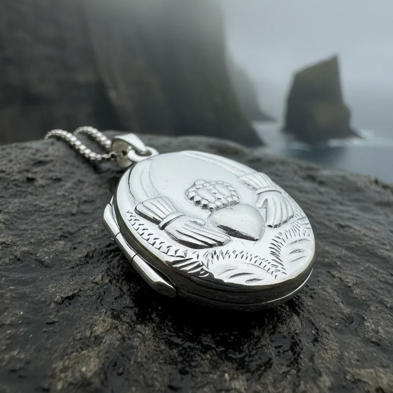 Irish Claddagh Locket Necklace in Sterling Silver | Locket | Wiccan Center