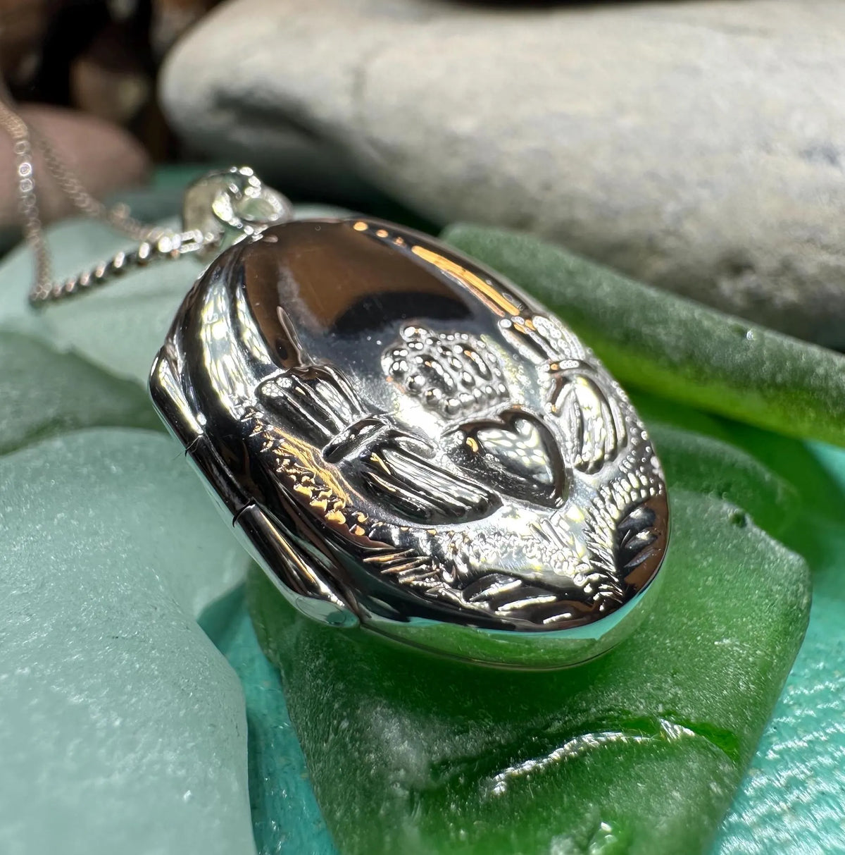Irish Claddagh Locket Necklace in Sterling Silver | Locket | Wiccan Center