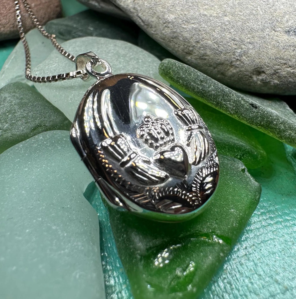 Irish Claddagh Locket Necklace in Sterling Silver | Locket | Wiccan Center
