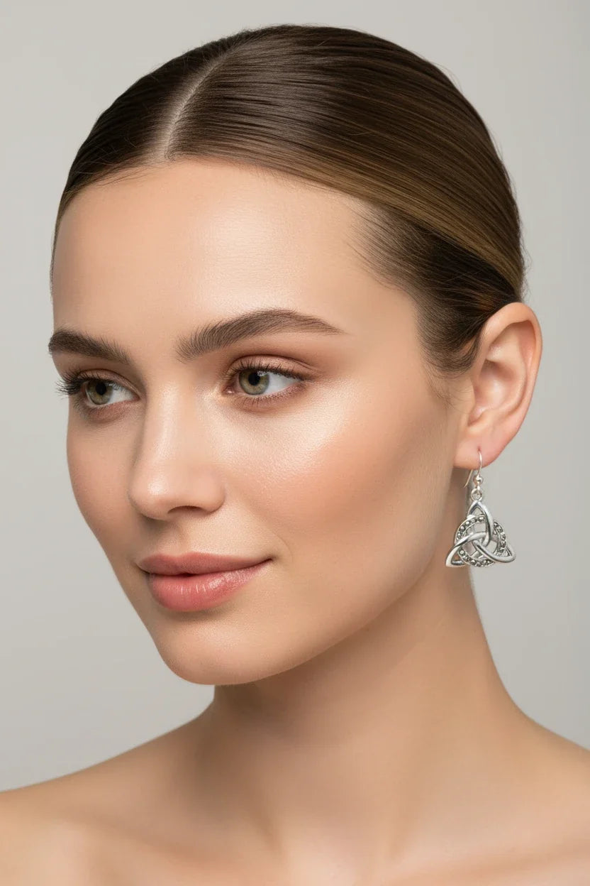 Triquetra Marcasite Earrings in Sterling Silver | Dangle Earrings | Wiccan Center