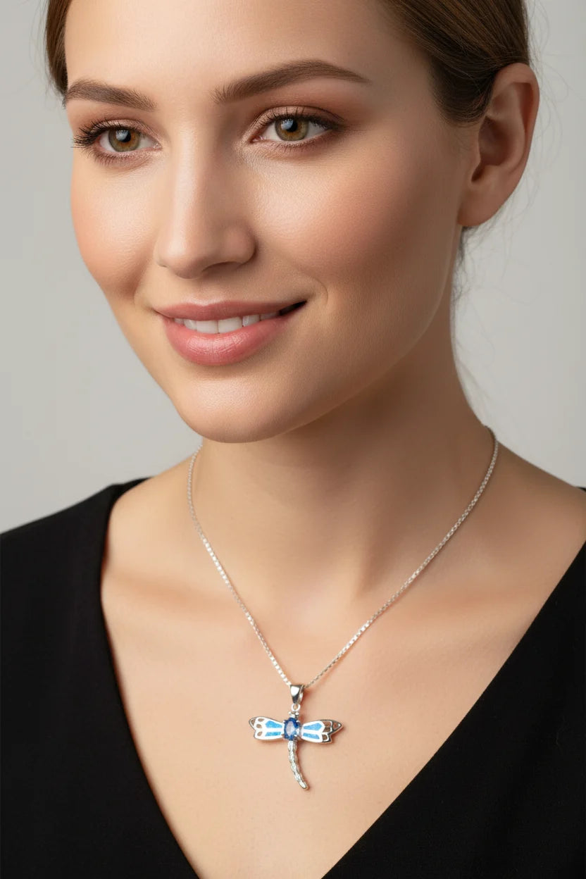 Blue Dream Dragonfly Necklace in Sterling Silver | Pendant | Wiccan Center