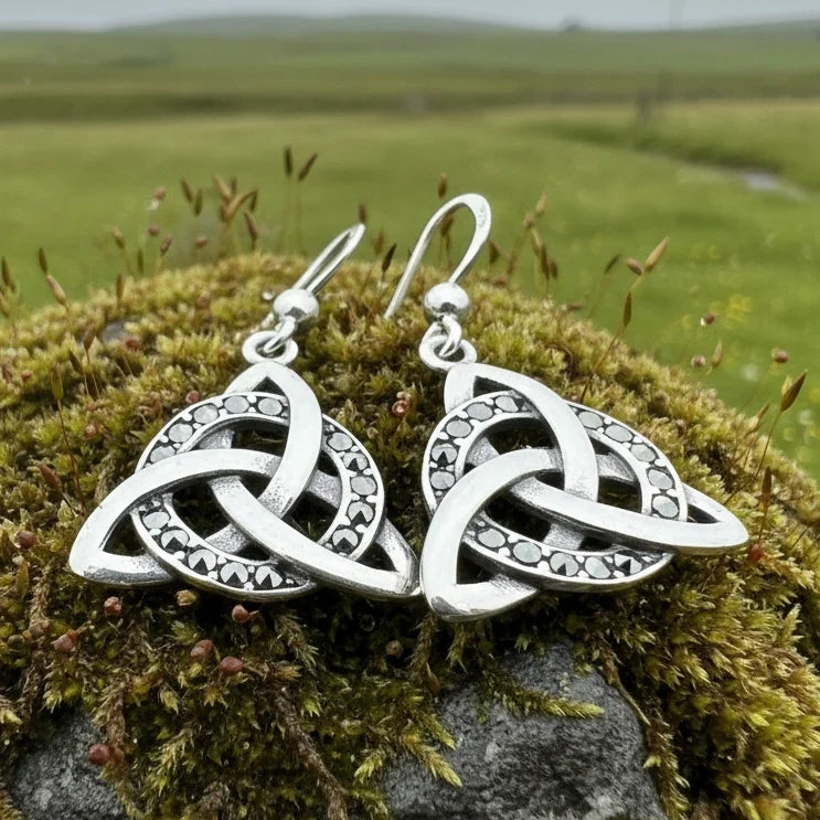 Triquetra Marcasite Earrings in Sterling Silver | Dangle Earrings | Wiccan Center