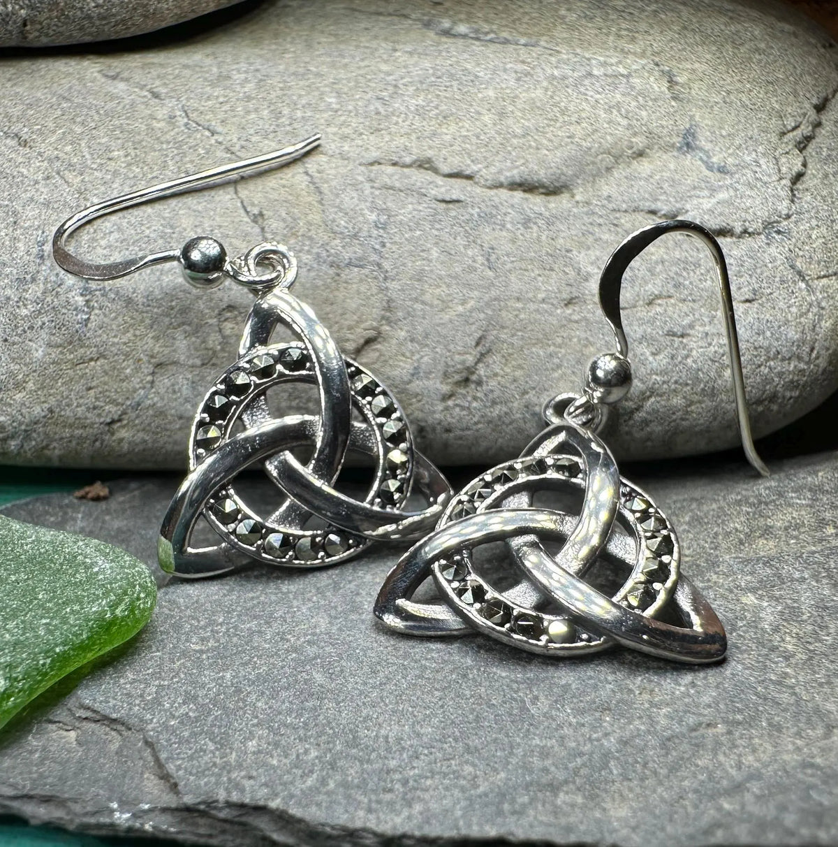 Triquetra Marcasite Earrings in Sterling Silver | Dangle Earrings | Wiccan Center