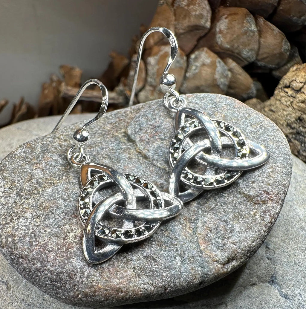 Triquetra Marcasite Earrings in Sterling Silver | Dangle Earrings | Wiccan Center